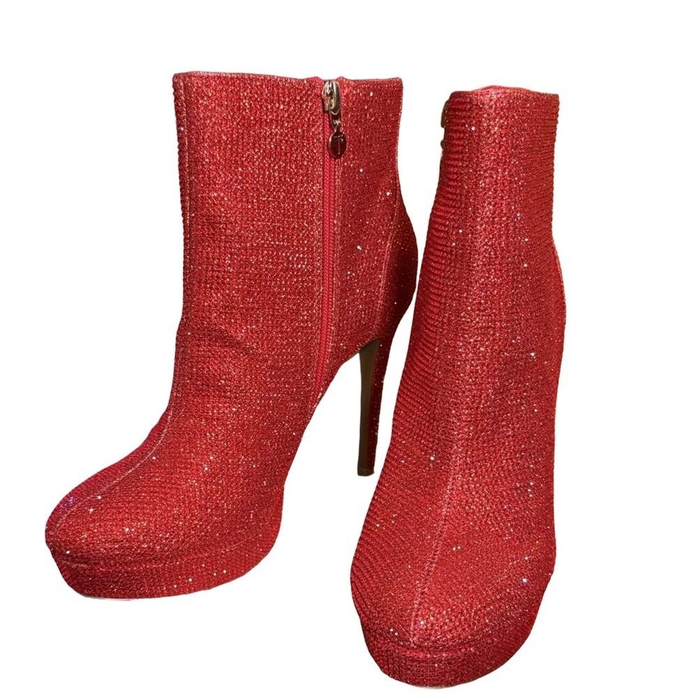 Thalia Sodi NWT Glittering Red Platform Stiletto Heel Ankle Booties (SH107) - Picture 5 of 11